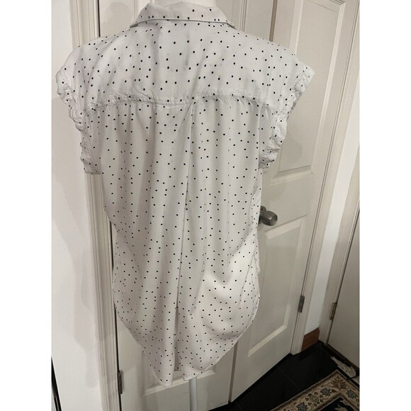 JACHS Girlfriend Women's Quinn Cap Sleeve Button Down Blouse (White/Blk, Size L - Picture 5 of 7